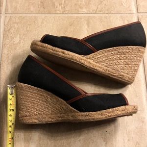 GH Bass & Co black wedges with brown trim